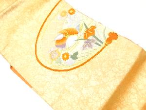 リサイクル　結び紐に鳥・秋草模様刺繍名古屋帯